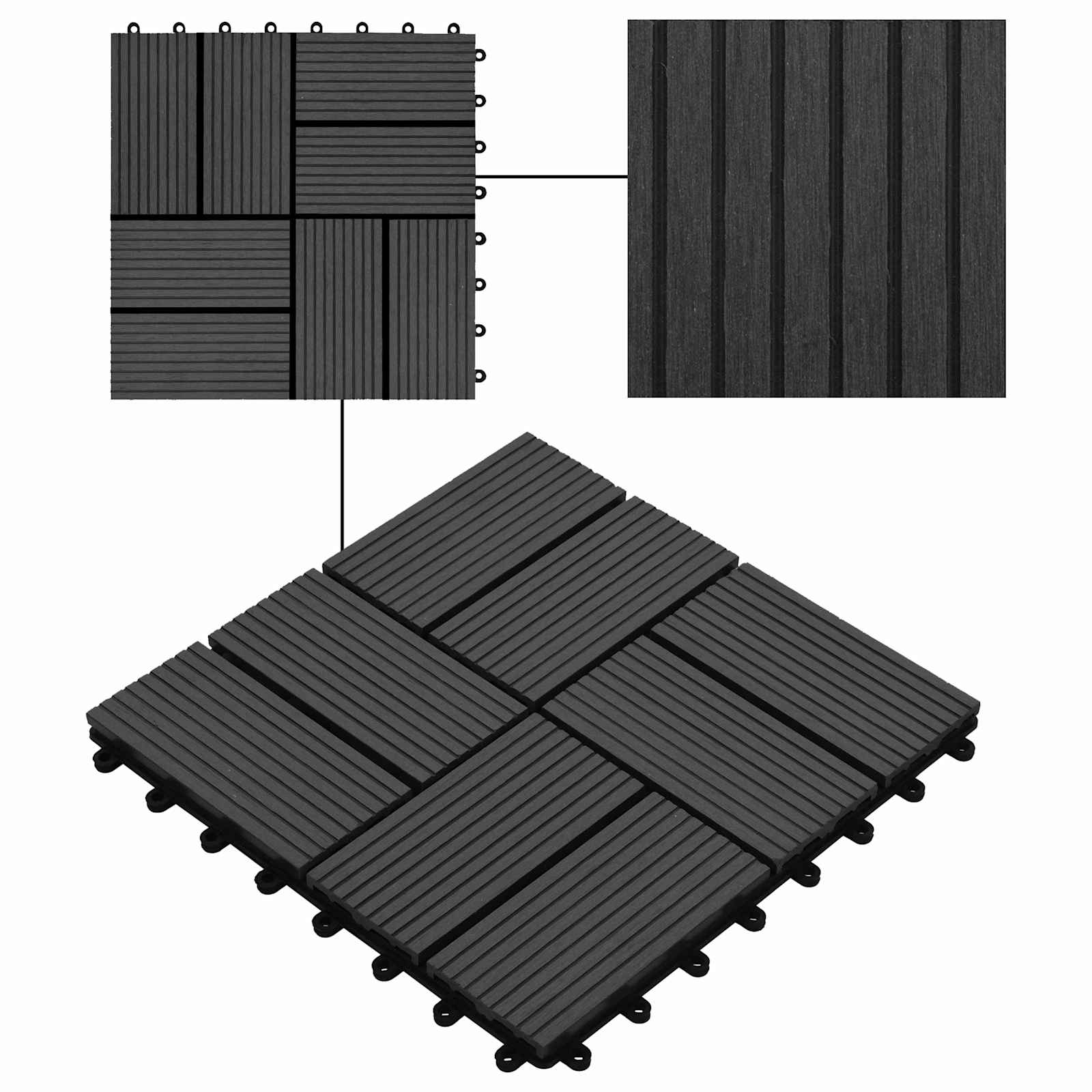 Piastrella per Decking 22 pz Nero 30 x 30 cm WPC