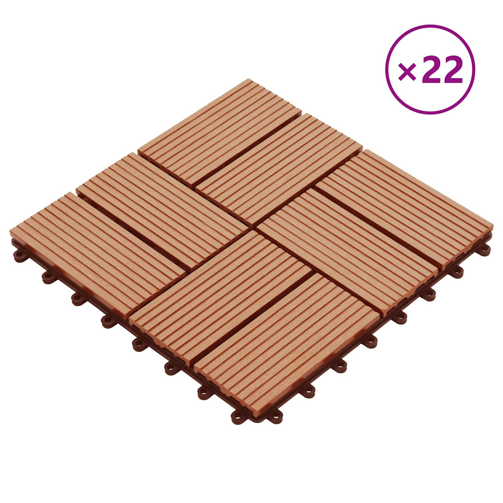 Piastrella per Decking 22 pz Teak riciclato 30 x 30 cm WPC