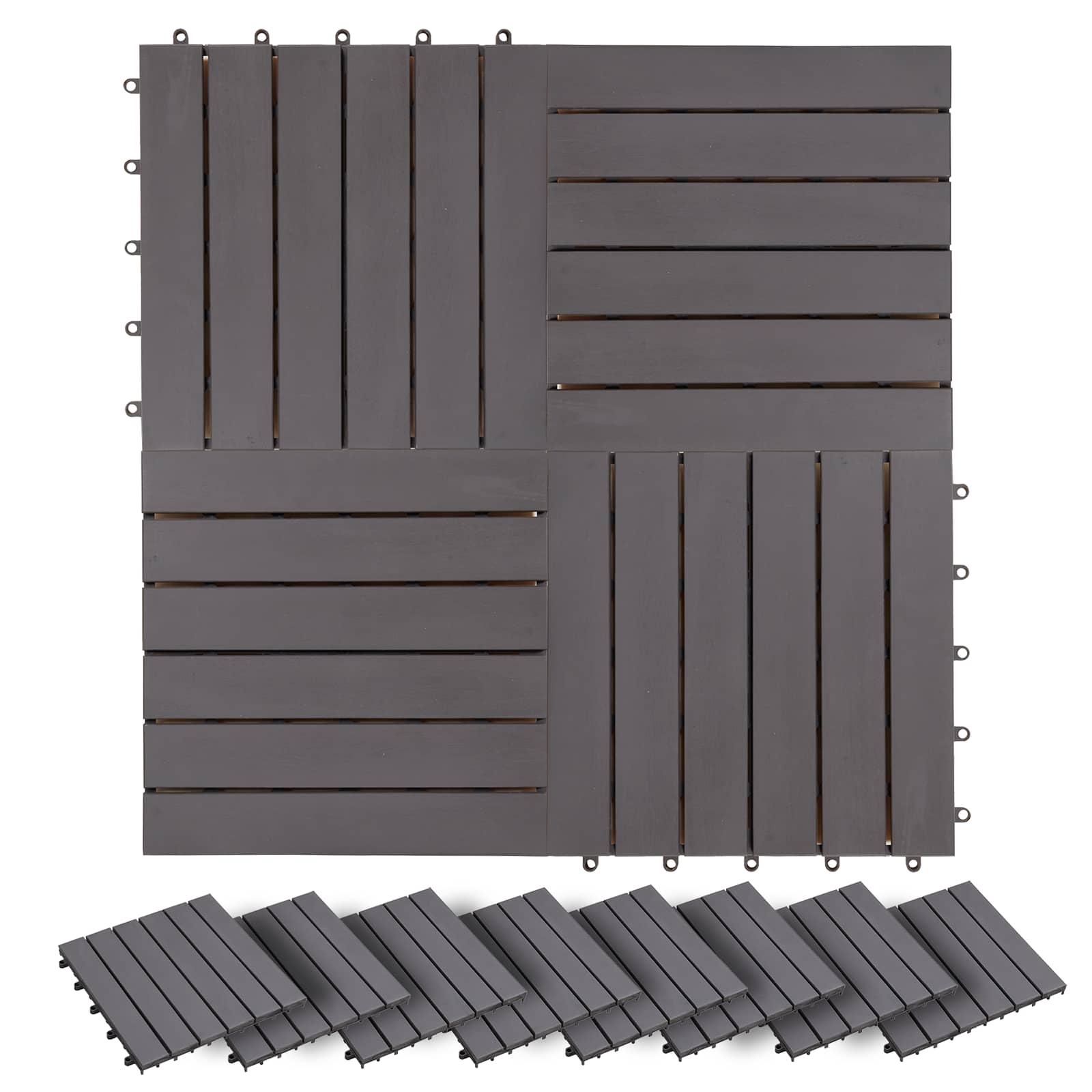 Piastrella per Decking 30 pz Grigio 30 x 30 cm Legno di Acacia