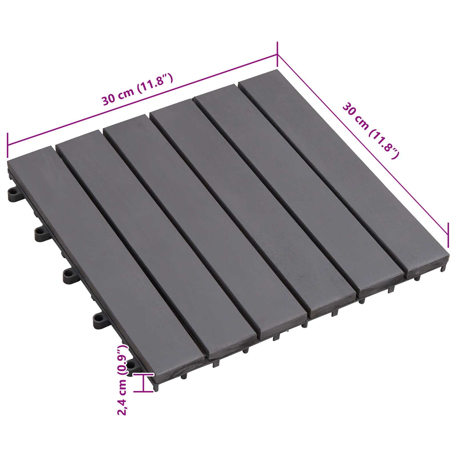 Piastrella per Decking 30 pz Grigio 30 x 30 cm Legno di Acacia