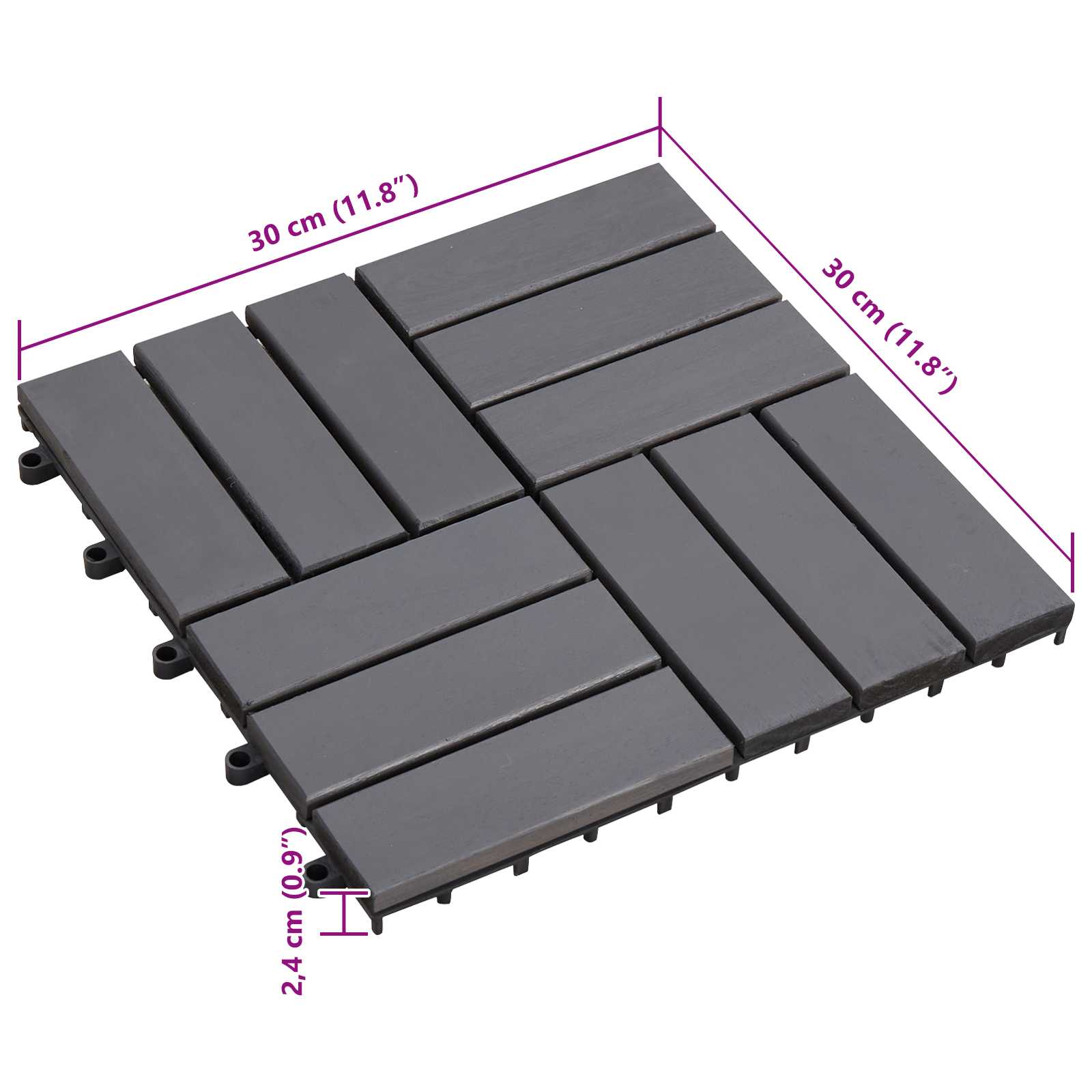 Piastrella per Decking 30 pz Grigio 30 x 30 cm Legno di Acacia