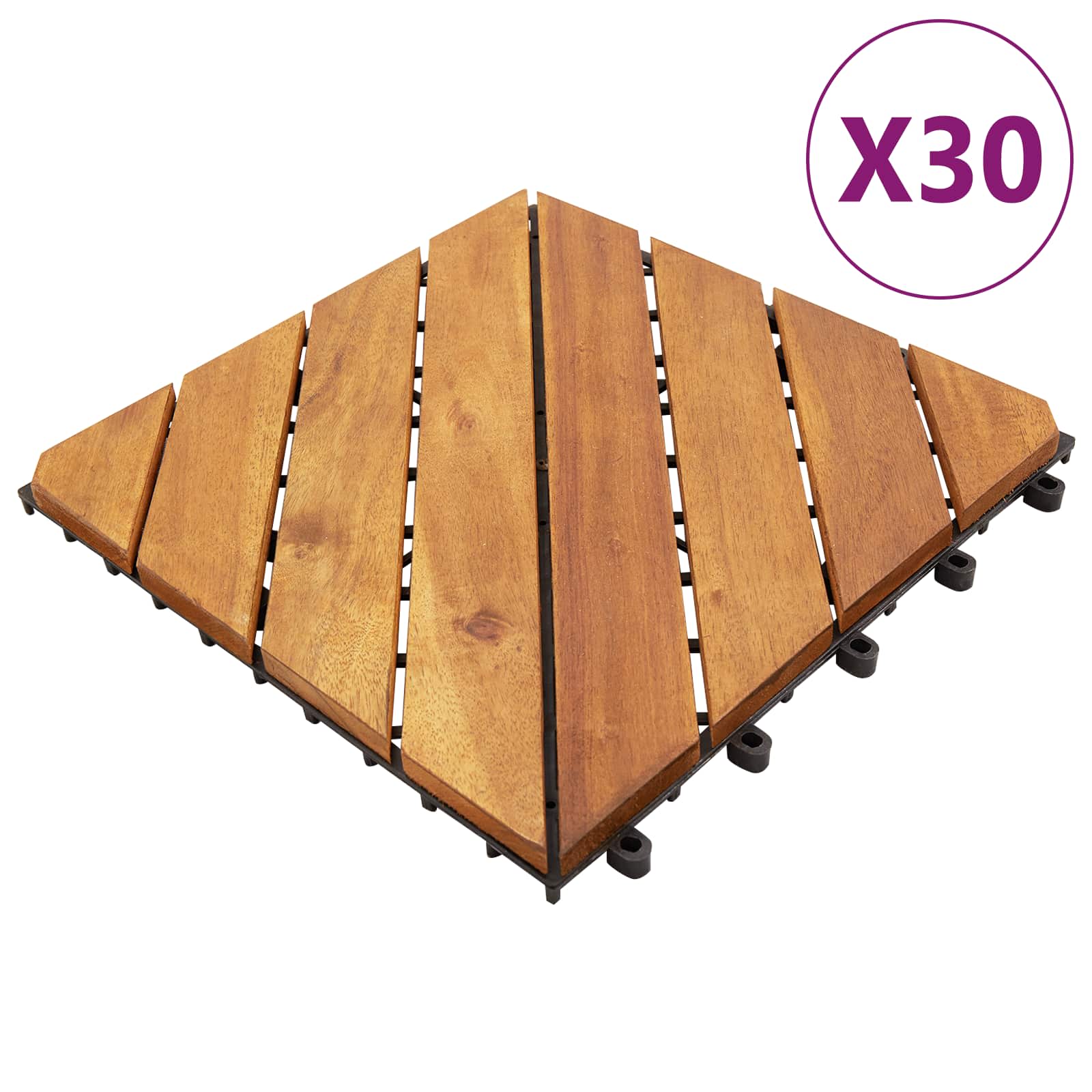 Piastrella per Decking 30 pz Marrone 30 x 30 cm Legno di Acacia