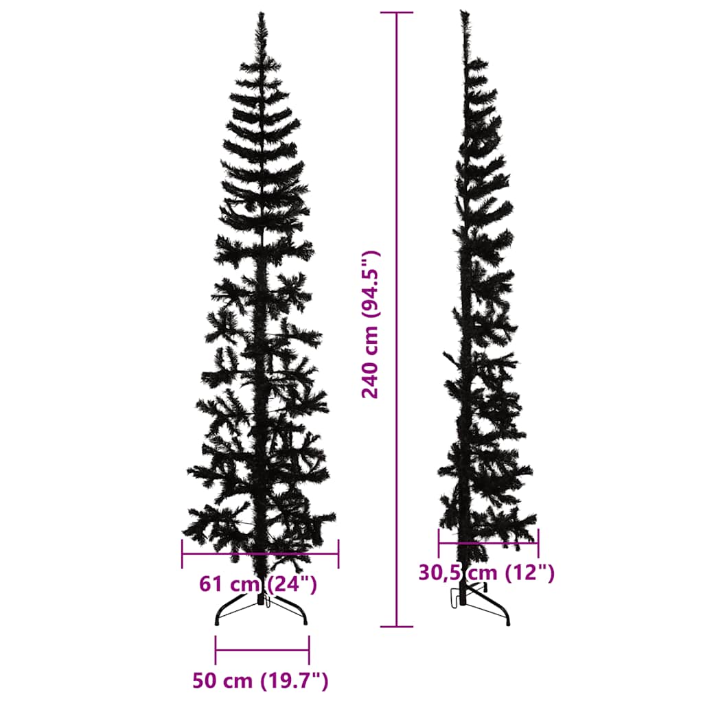Albero Natale Artificiale Sottile a Metà e Supporto Nero 240 cm
