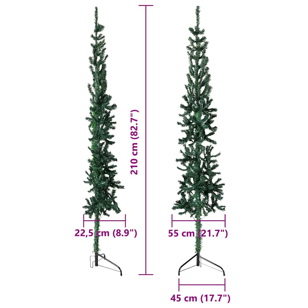 Albero Natale Artificiale Sottile a Metà Supporto Verde 210 cm