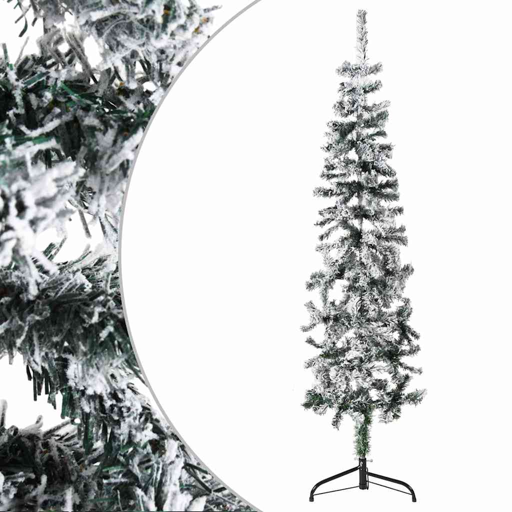 Albero Natale Artificiale Sottile a Metà Neve Fioccata 120 cm