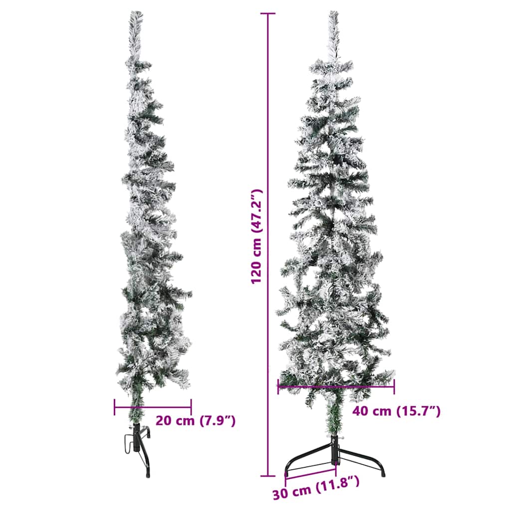 Albero Natale Artificiale Sottile a Metà Neve Fioccata 120 cm