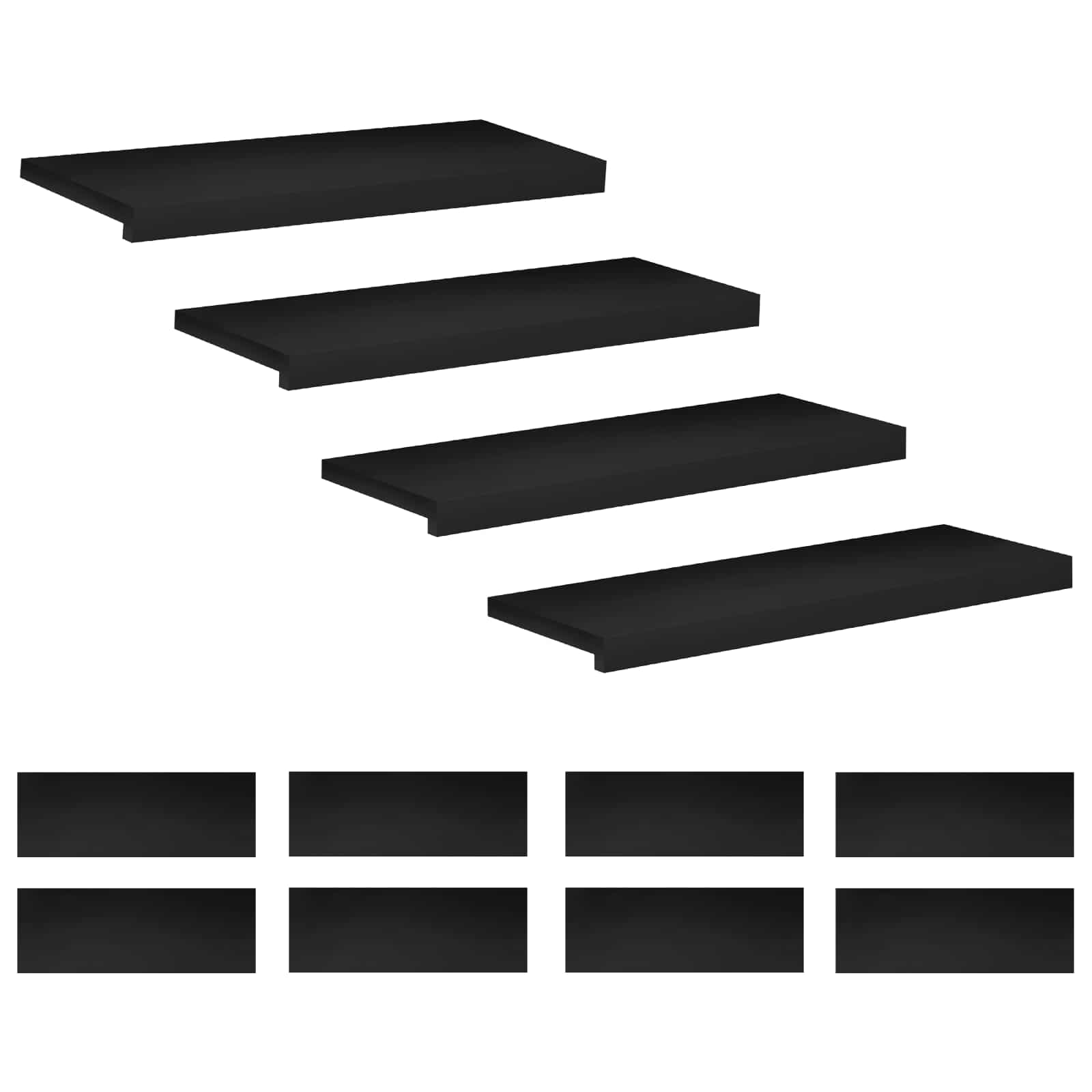 Tappeti per scale 12 pz 70 x 25 x 2 cm Nero