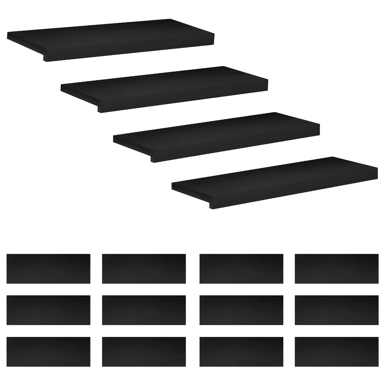 Tappeti per scale 16 pz 70 x 25 x 2 cm Nero