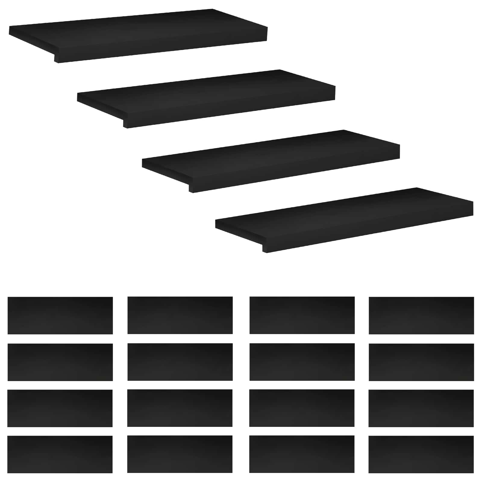 Tappeti per scale 20 pz 80 x 25 x 2 cm Nero