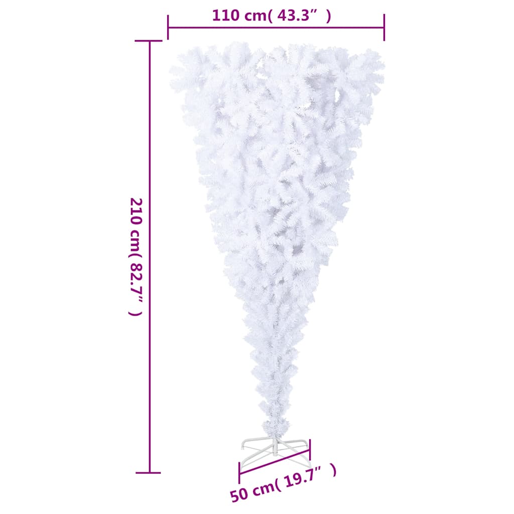 Albero di Natale Artificiale Capovolto con Base Bianco 210 cm
