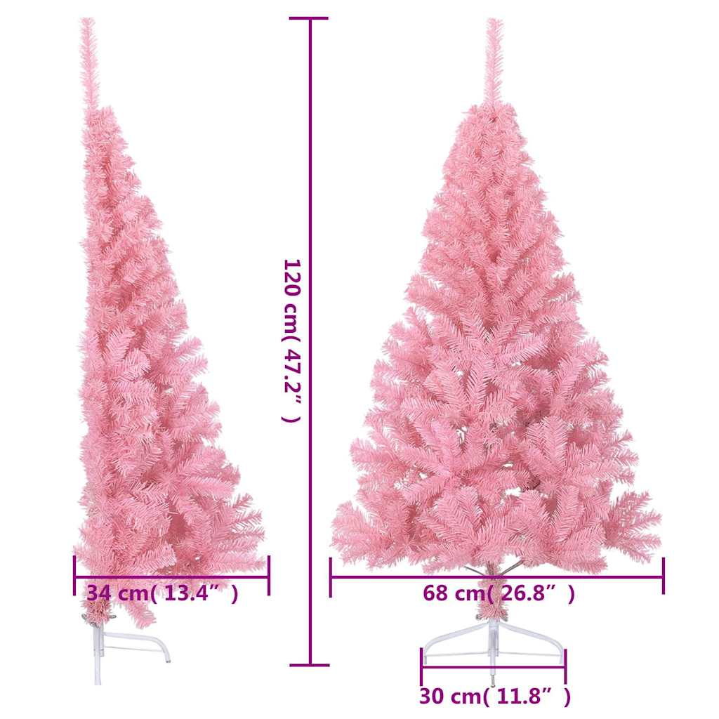 Albero di Natale Artificiale a Metà con Supporto Rosa 120cm PVC