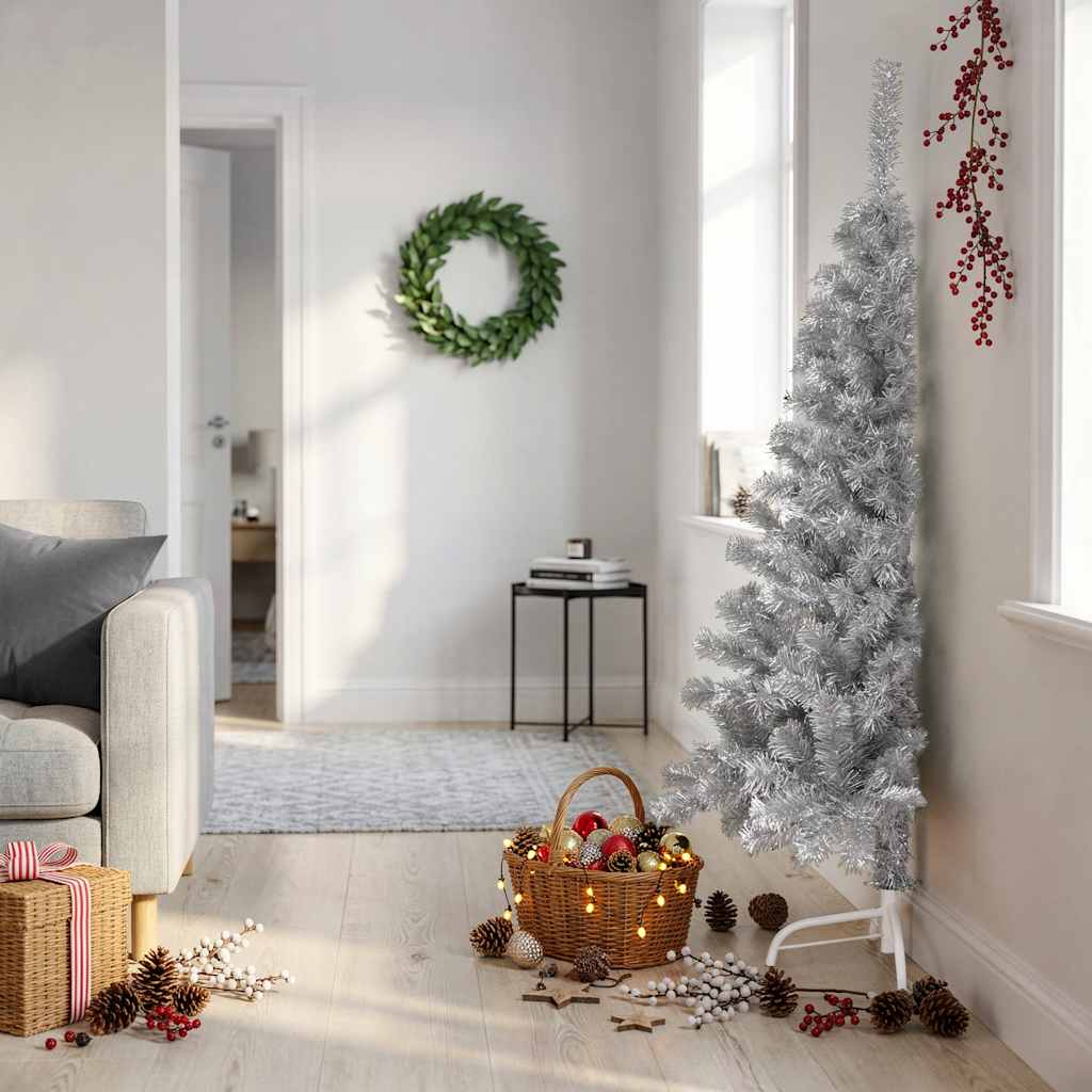 Albero di Natale Artificiale a Metà con Supporto Rosa 150cm PVC