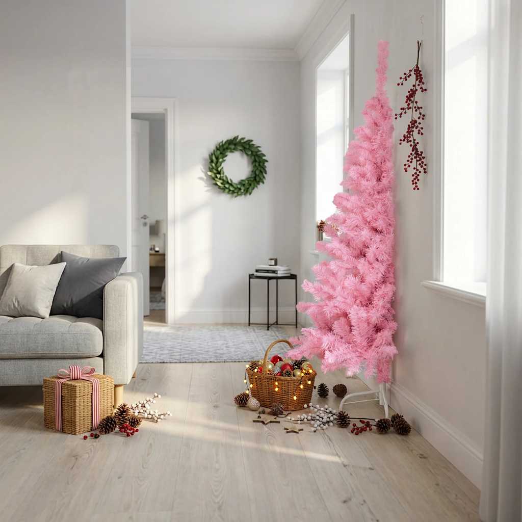 Albero di Natale Artificiale a Metà con Supporto Rosa 180cm PVC