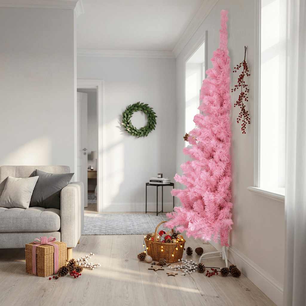 Albero di Natale Artificiale a Metà con Supporto Rosa 240cm PVC