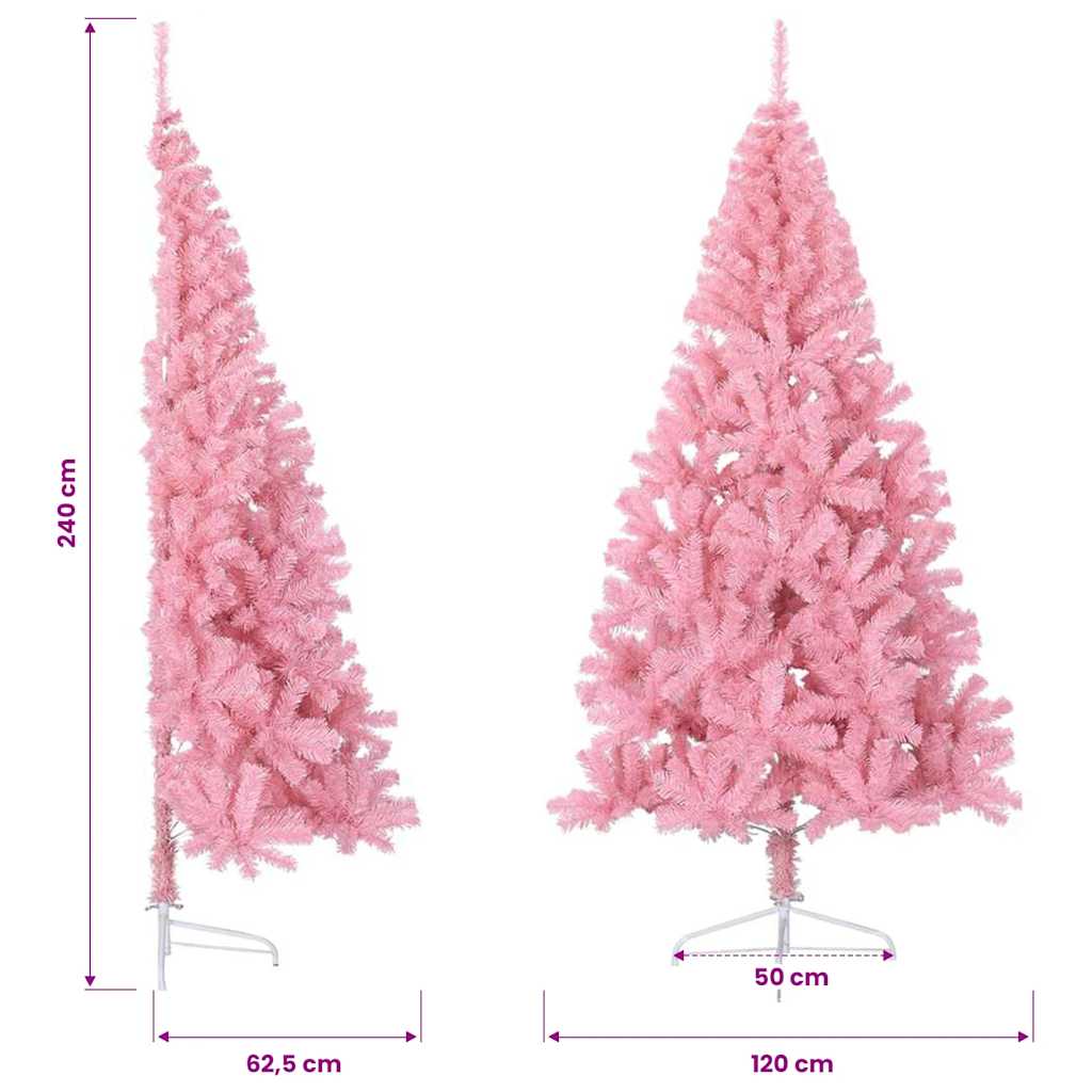 Albero di Natale Artificiale a Metà con Supporto Rosa 240cm PVC