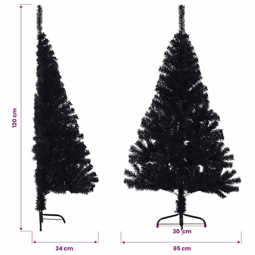Albero di Natale Artificiale a Metà con Base Nero 120 cm PVC