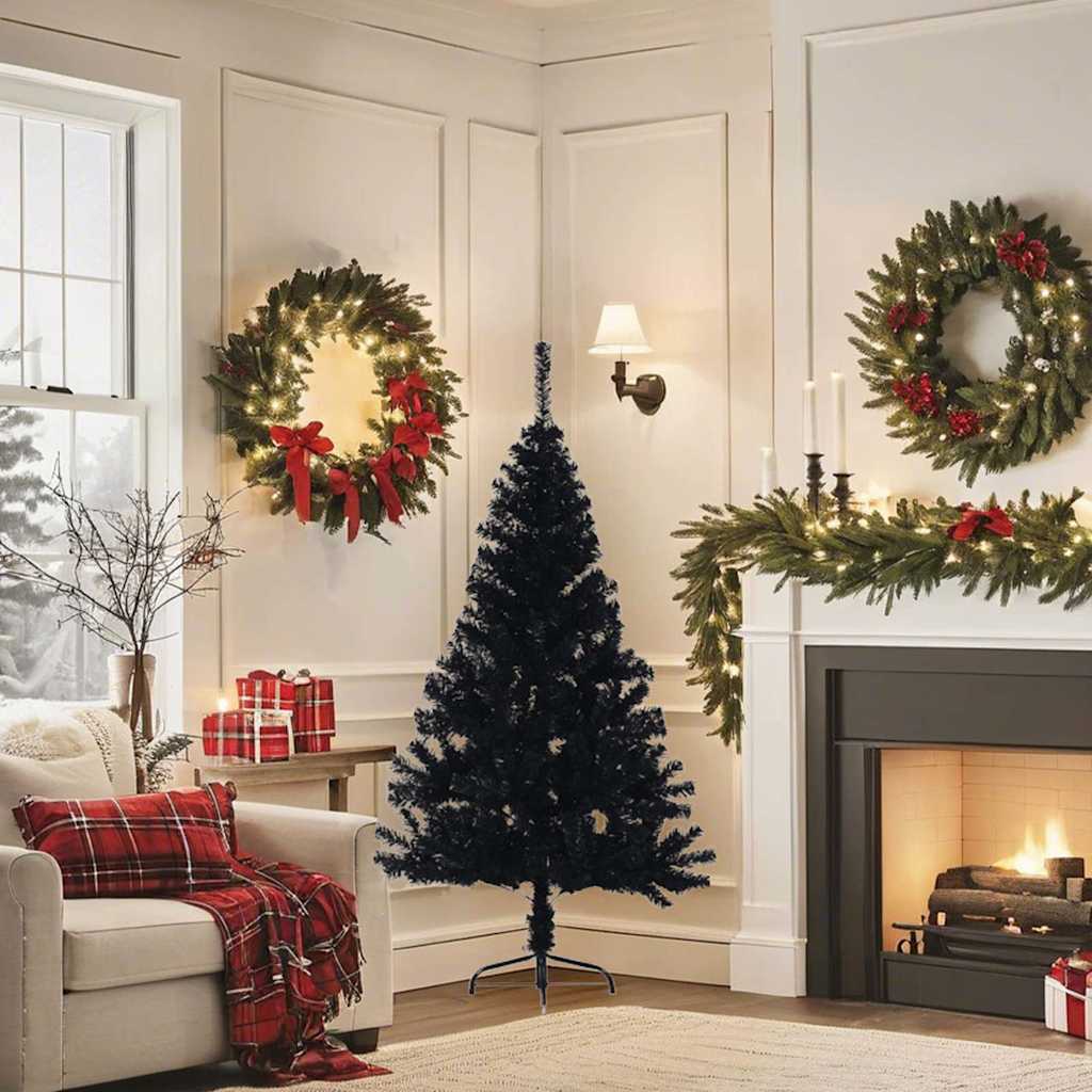 Albero di Natale Artificiale a Metà con Base Nero 150 cm PVC