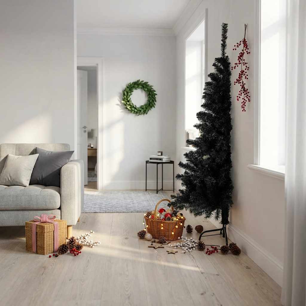 Albero di Natale Artificiale a Metà con Base Nero 180 cm PVC