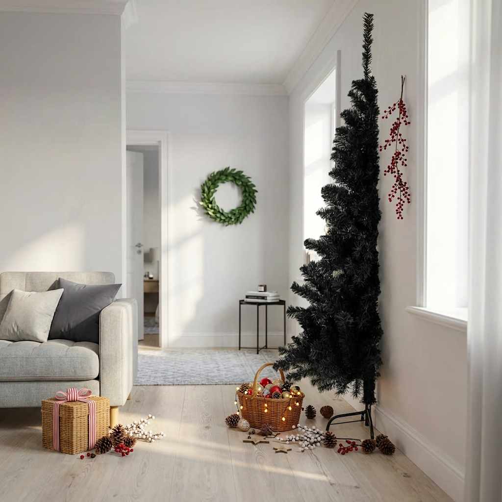 Albero di Natale Artificiale a Metà con Base Nero 210 cm PVC