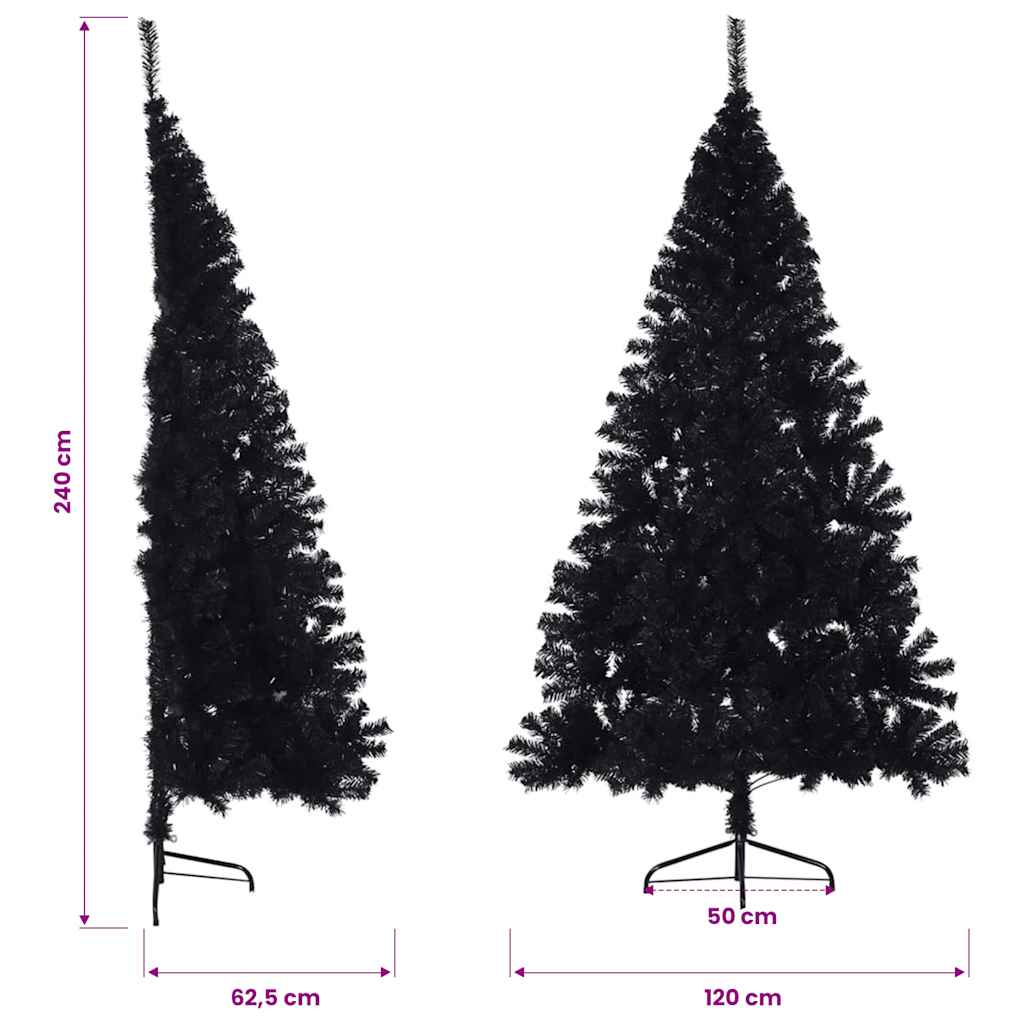 Albero di Natale Artificiale a Metà con Base Nero 240 cm PVC
