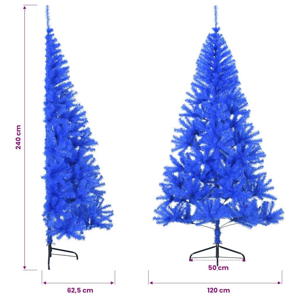Albero di Natale Artificiale a Metà con Supporto Blu 240 cm PVC