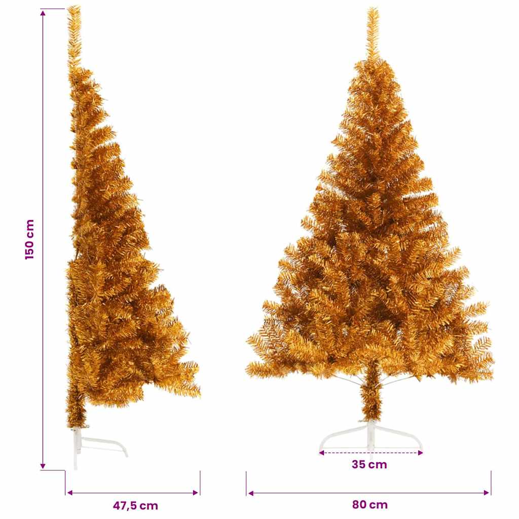 Albero di Natale Artificiale a Metà con Supporto Oro 150 cm PET