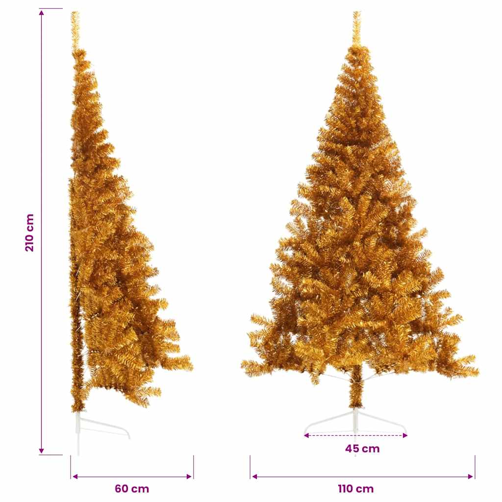 Albero di Natale Artificiale a Metà con Supporto Oro 210 cm PET