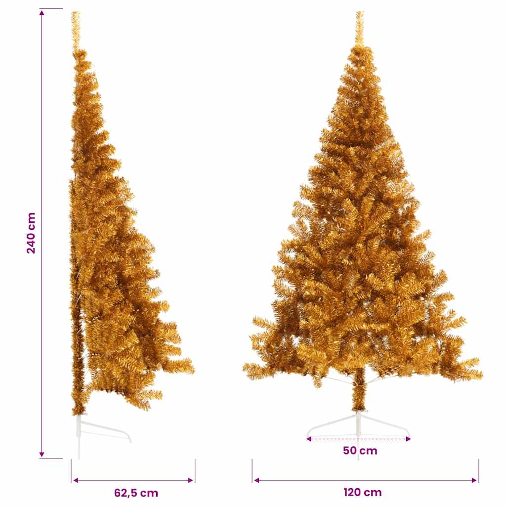 Albero di Natale Artificiale a Metà con Supporto Oro 240 cm PET