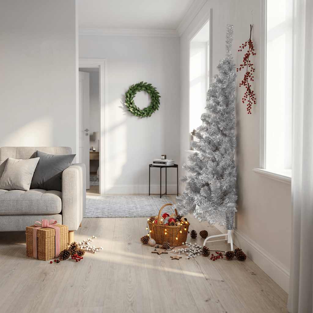 Albero di Natale a Metà con Supporto Argento 180 cm PET