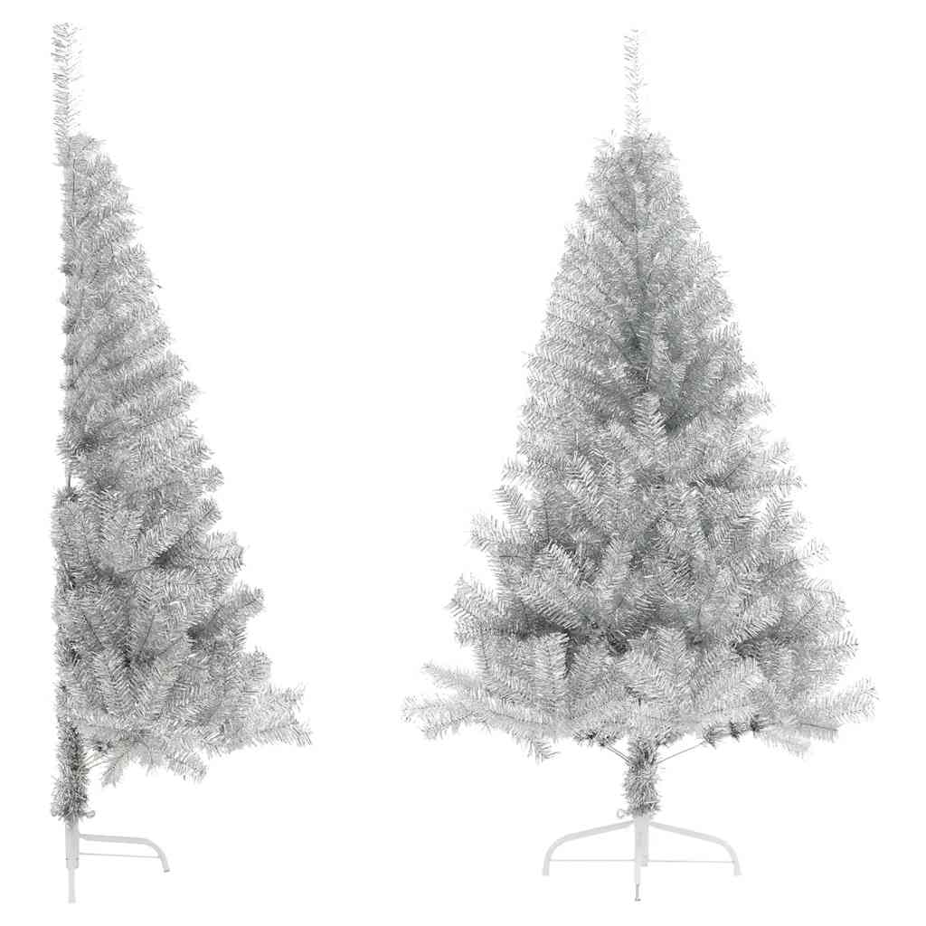 Albero di Natale a Metà con Supporto Argento 180 cm PET