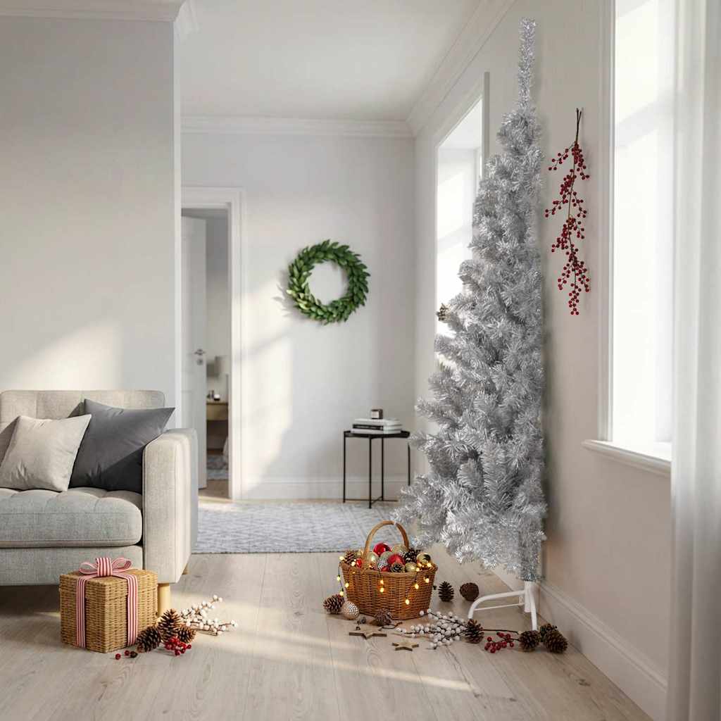 Albero di Natale a Metà con Supporto Argento 210 cm PET