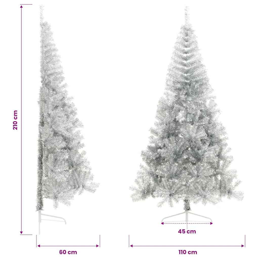 Albero di Natale a Metà con Supporto Argento 210 cm PET