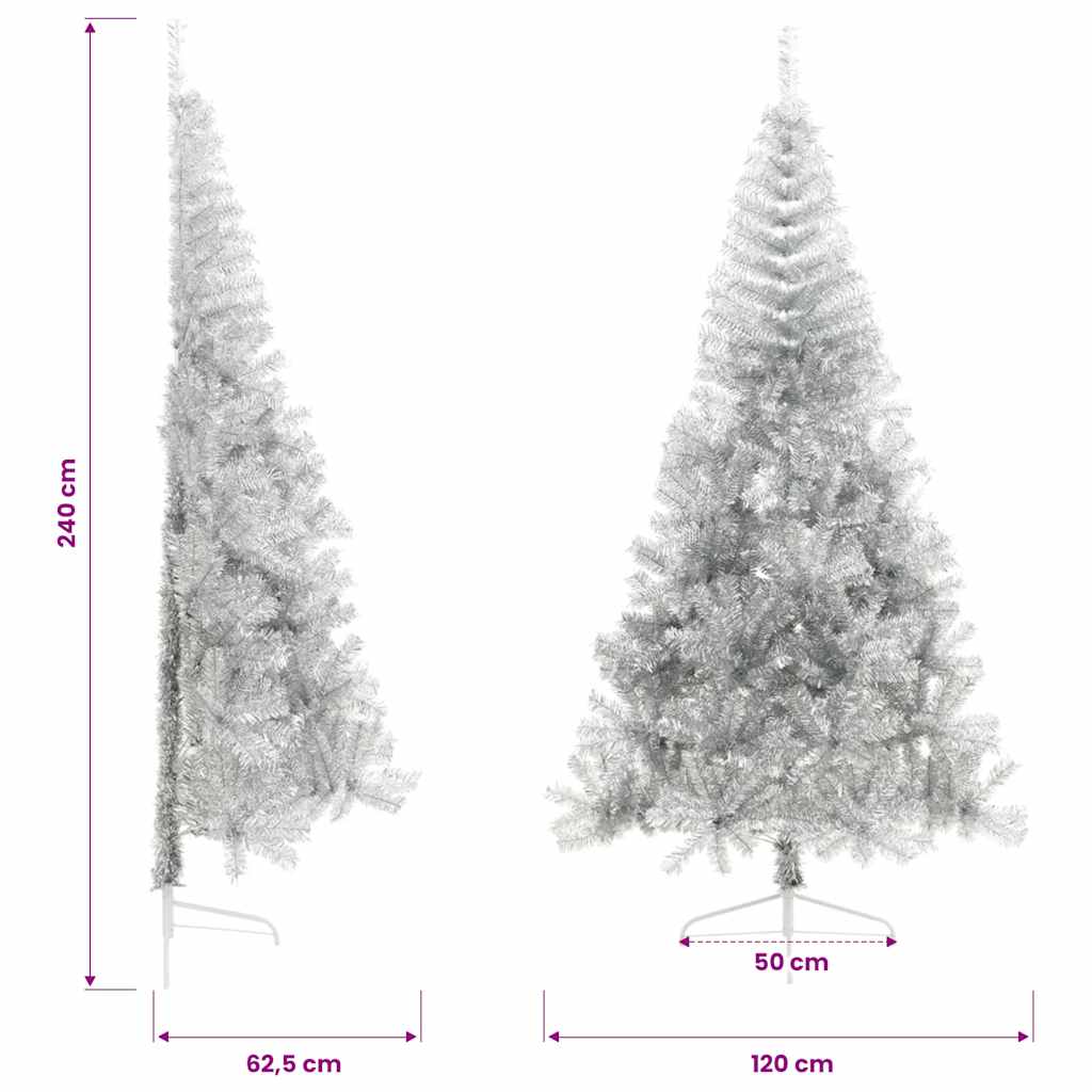 Albero di Natale a Metà con Supporto Argento 240 cm PET