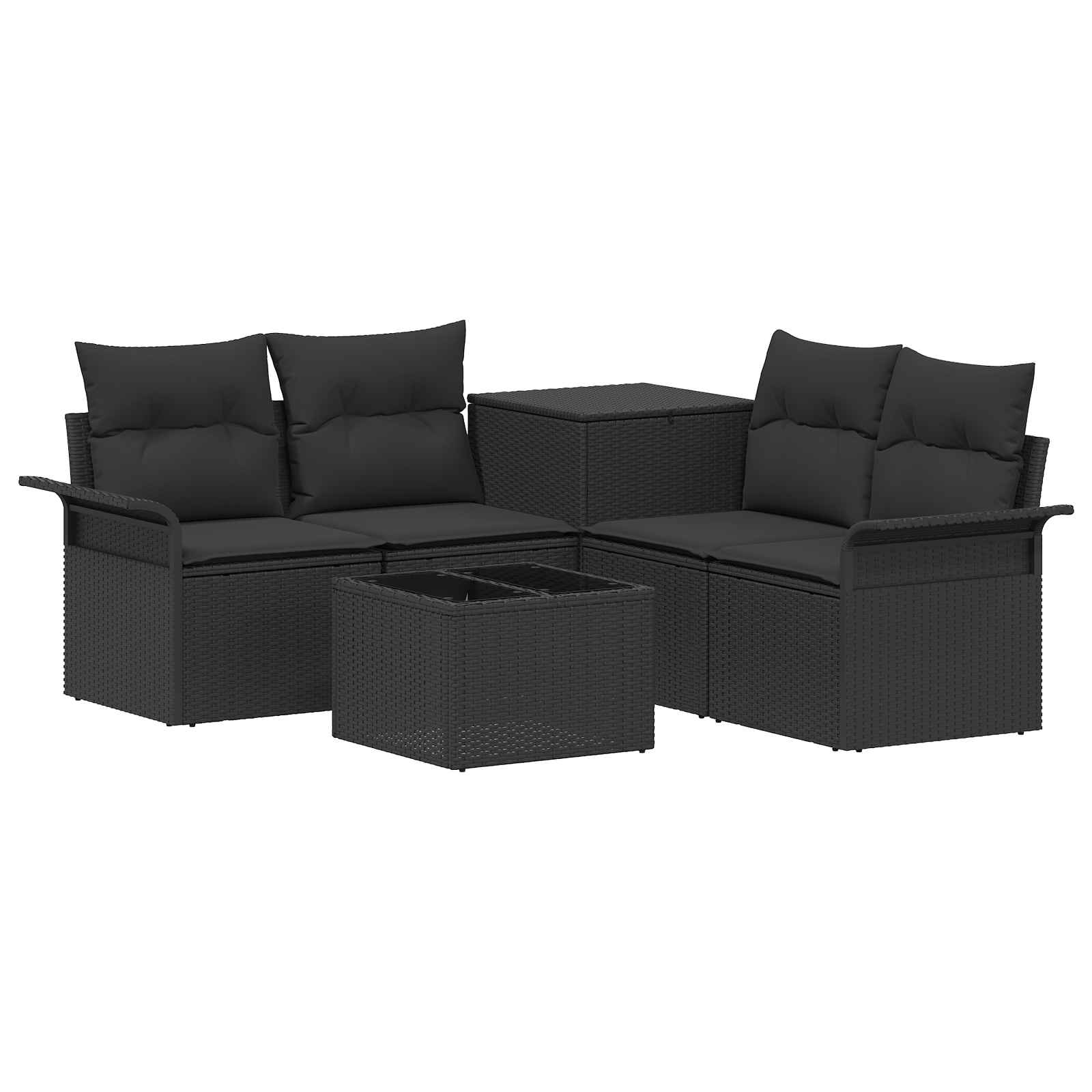 Set di divani 6 pz 4 posto Nero Rattan sintetico e Acciaio