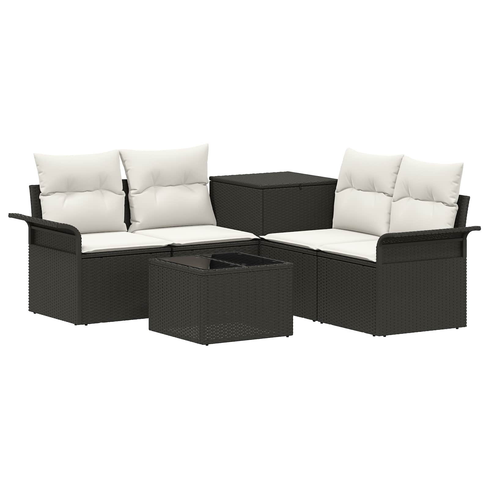 Set di divani 6 pz 4 posto Nero e Bianco Crema