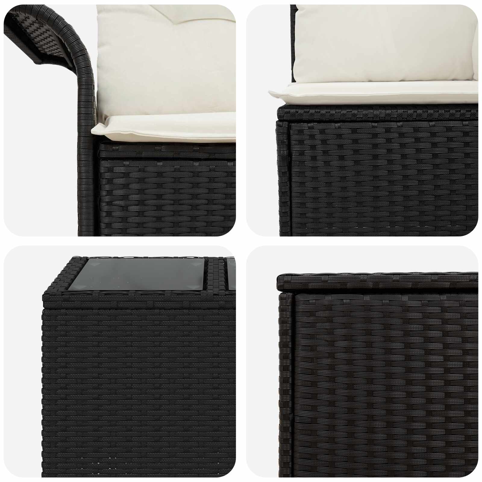 Set di divani 6 pz 4 posto Nero e Bianco Crema