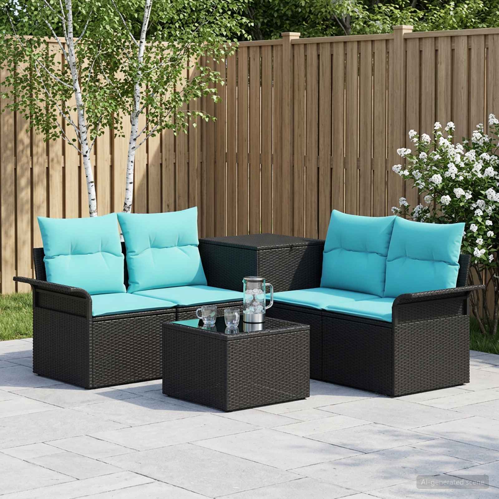 Set di divani 6 pz 4 posto Nero e Blu