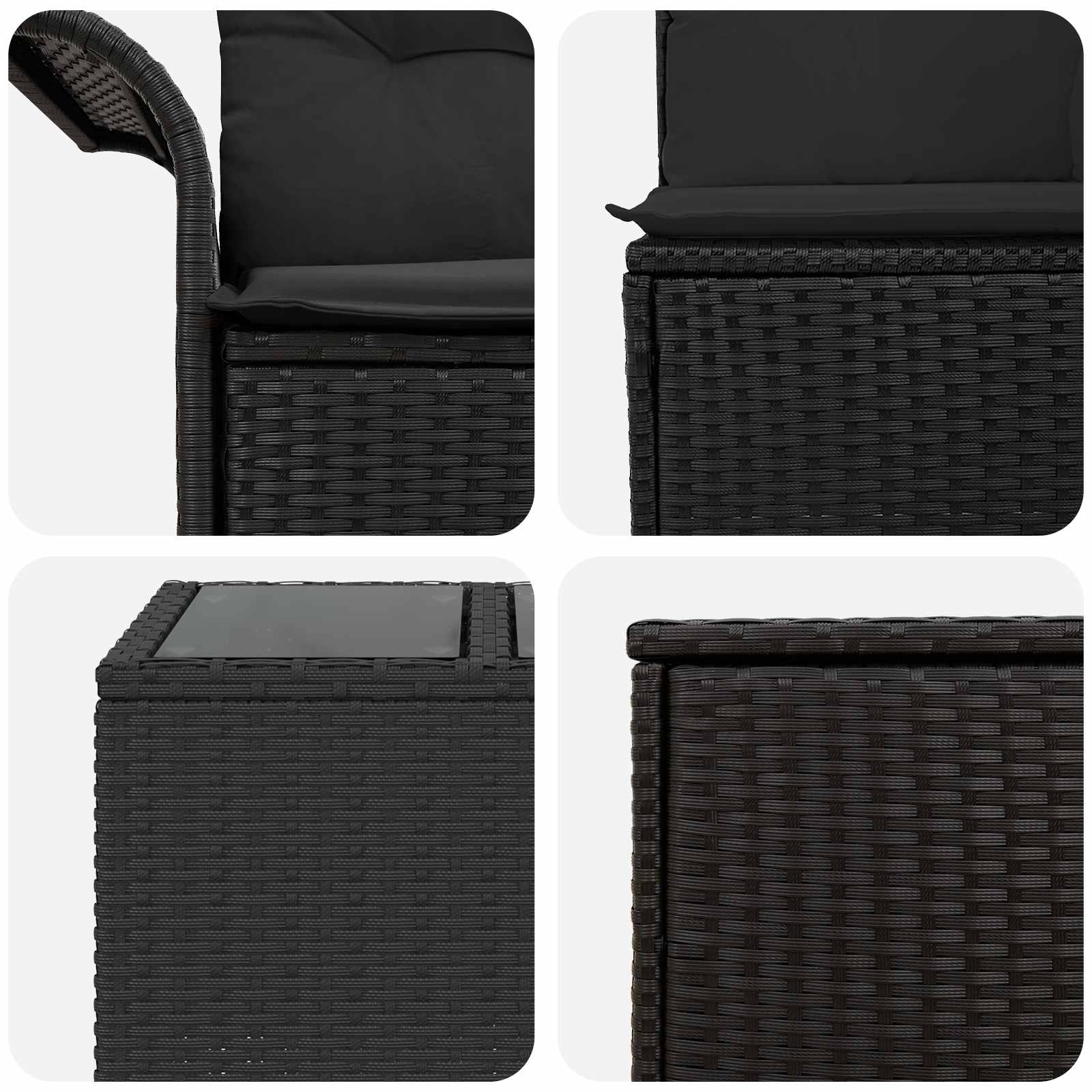 Set di divani 6 pz 4 posto Nero Rattan sintetico e Acciaio