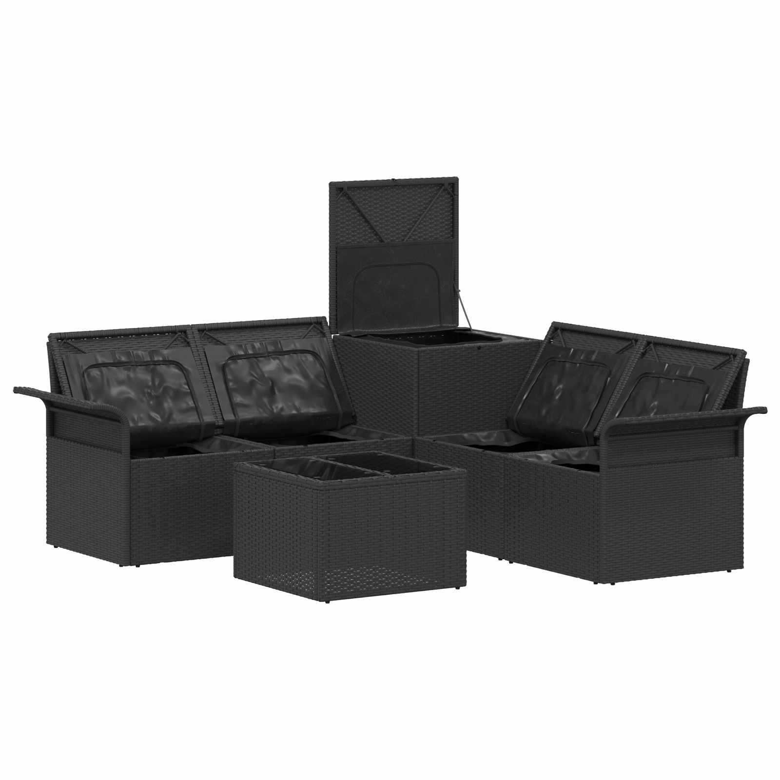Set di divani 6 pz 4 posto Nero e Bianco Crema