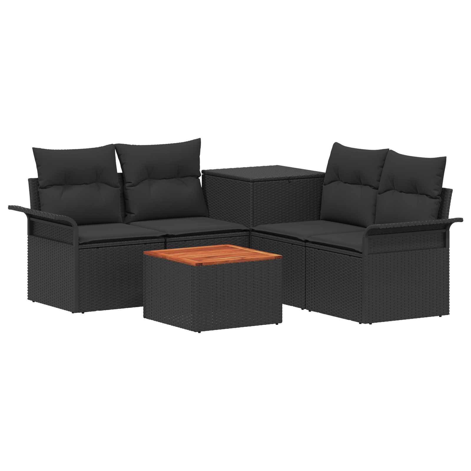 Set di divani 6 pz 4 posto Nero Rattan sintetico e Acciaio