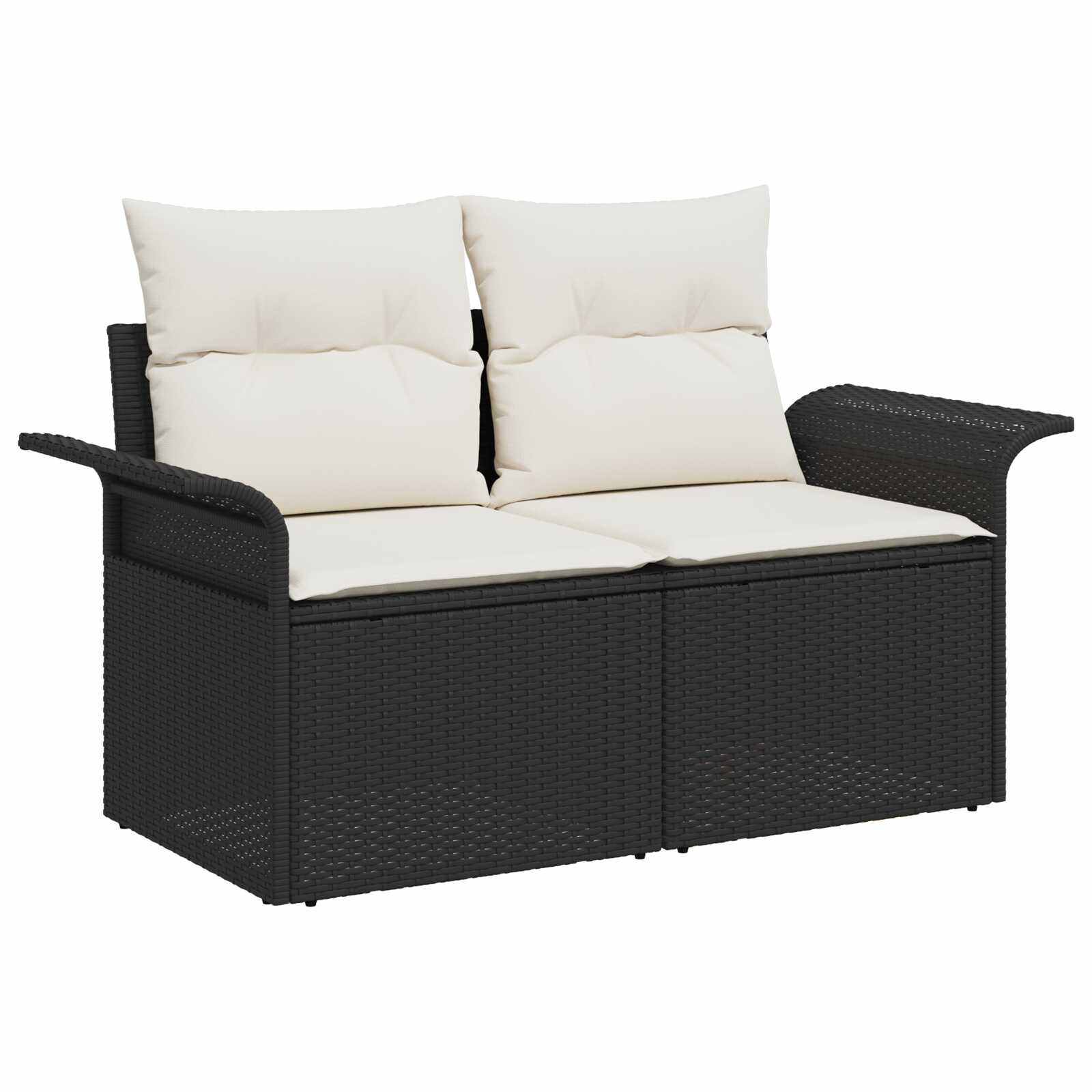 Set di divani 6 pz 4 posto Nero e Bianco Crema