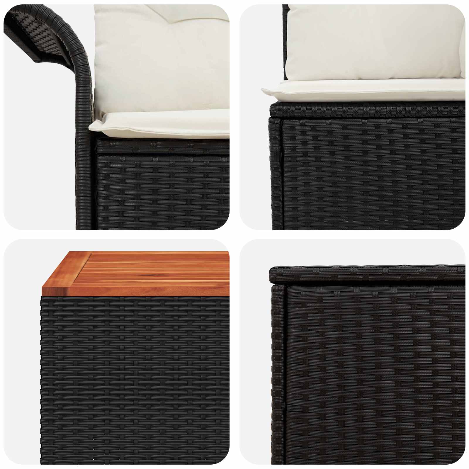 Set di divani 6 pz 4 posto Nero e Bianco Crema