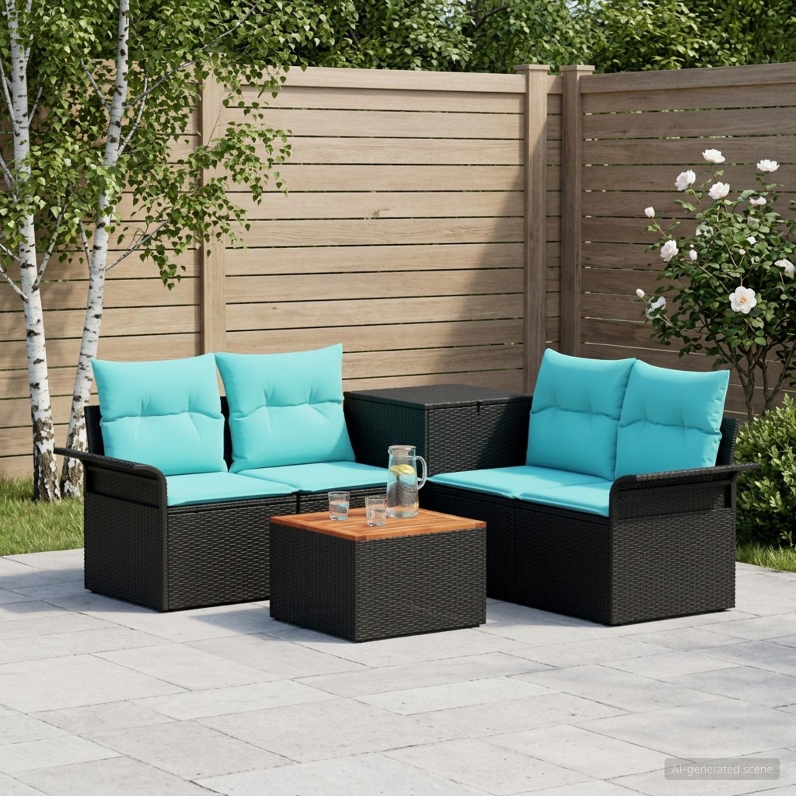 Set di divani 6 pz 4 posto Nero e Blu
