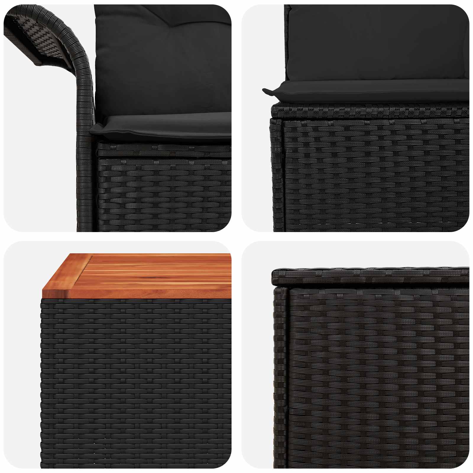 Set di divani 6 pz 4 posto Nero Rattan sintetico e Acciaio