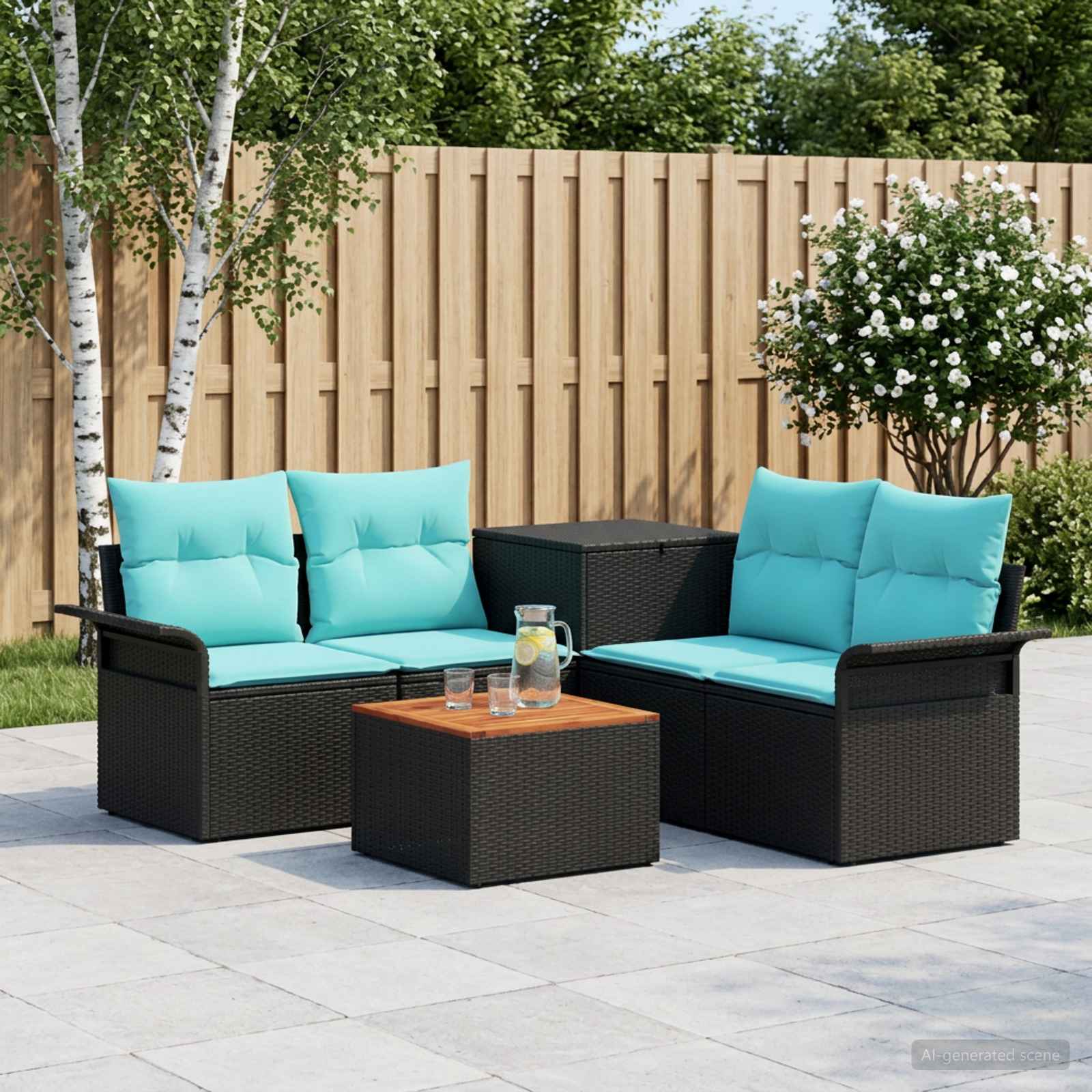 Set di divani 6 pz 4 posto Nero e Blu