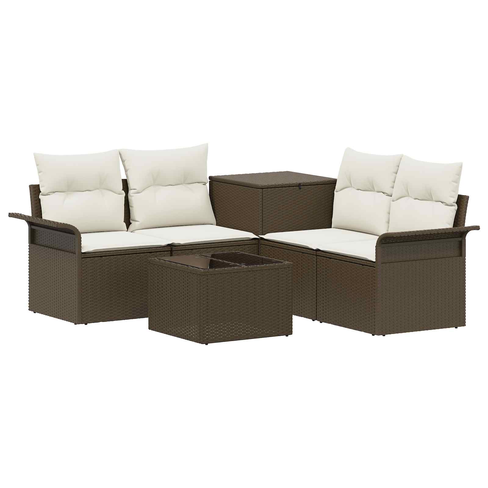 Set di divani 6 pz 4 posto Marrone e Bianco Crema