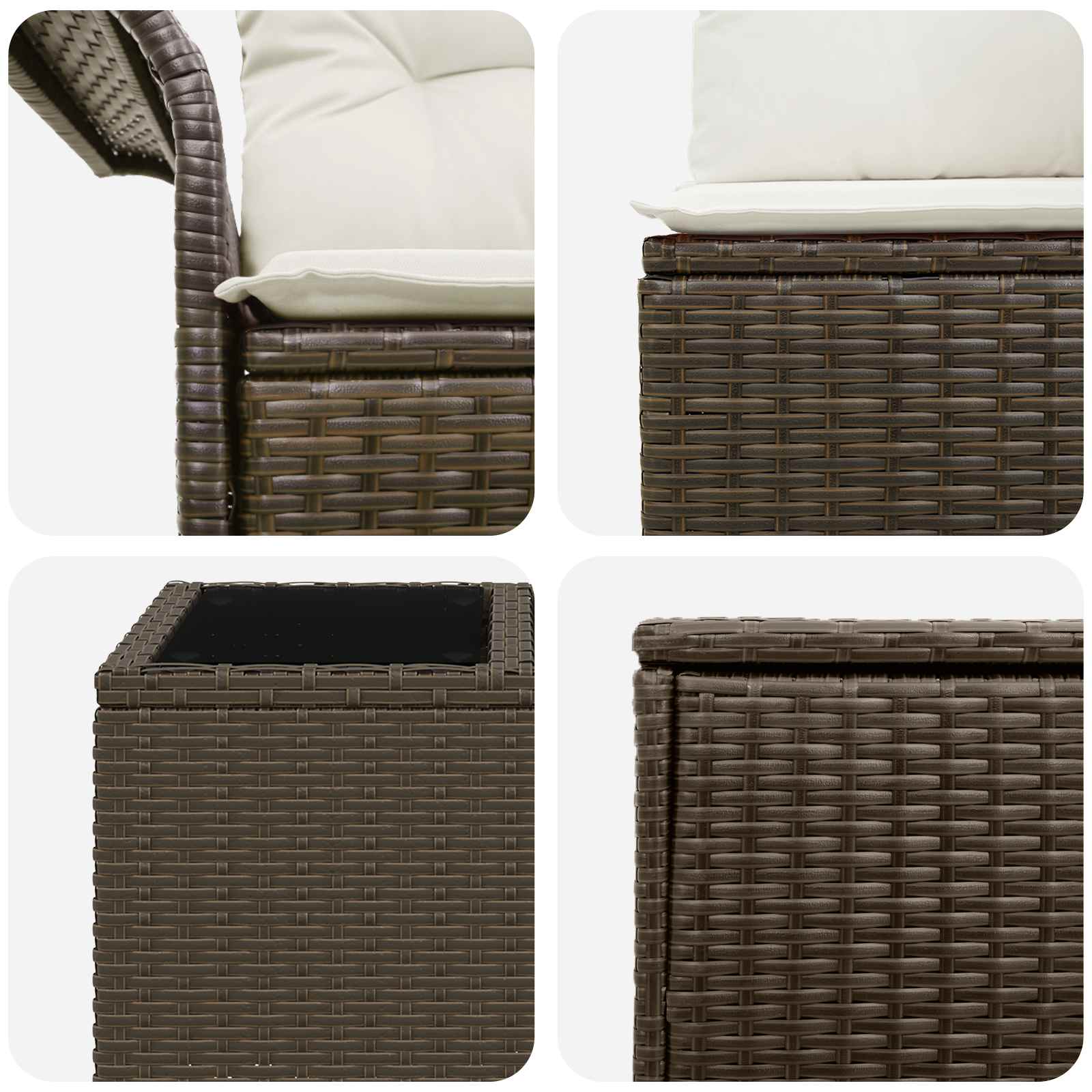 Set di divani 6 pz 4 posto Marrone e Bianco Crema