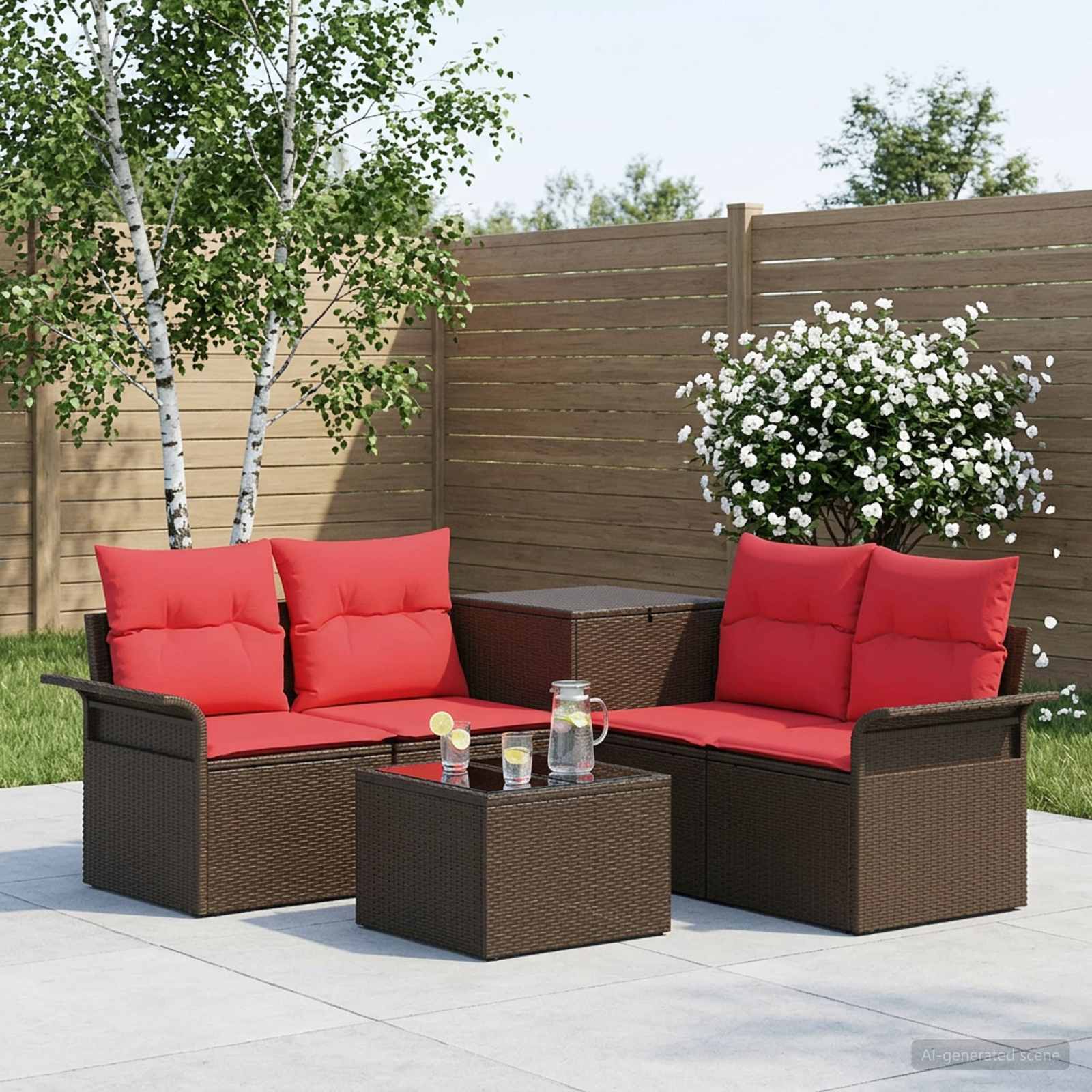 Set di divani 6 pz 4 posto Marrone e Rosso