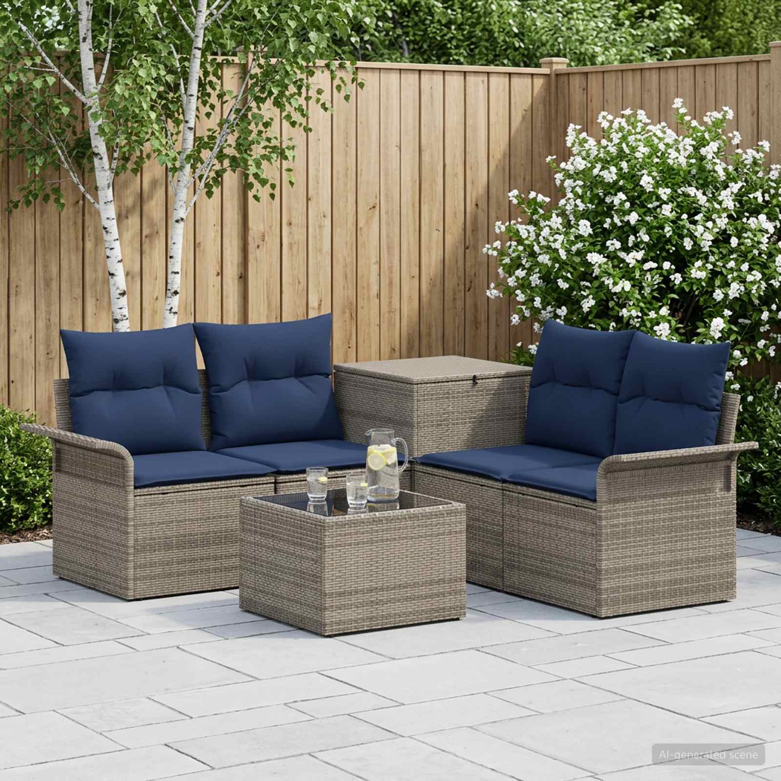 Set di divani 6 pz 4 posto Grigio e Blu Navy