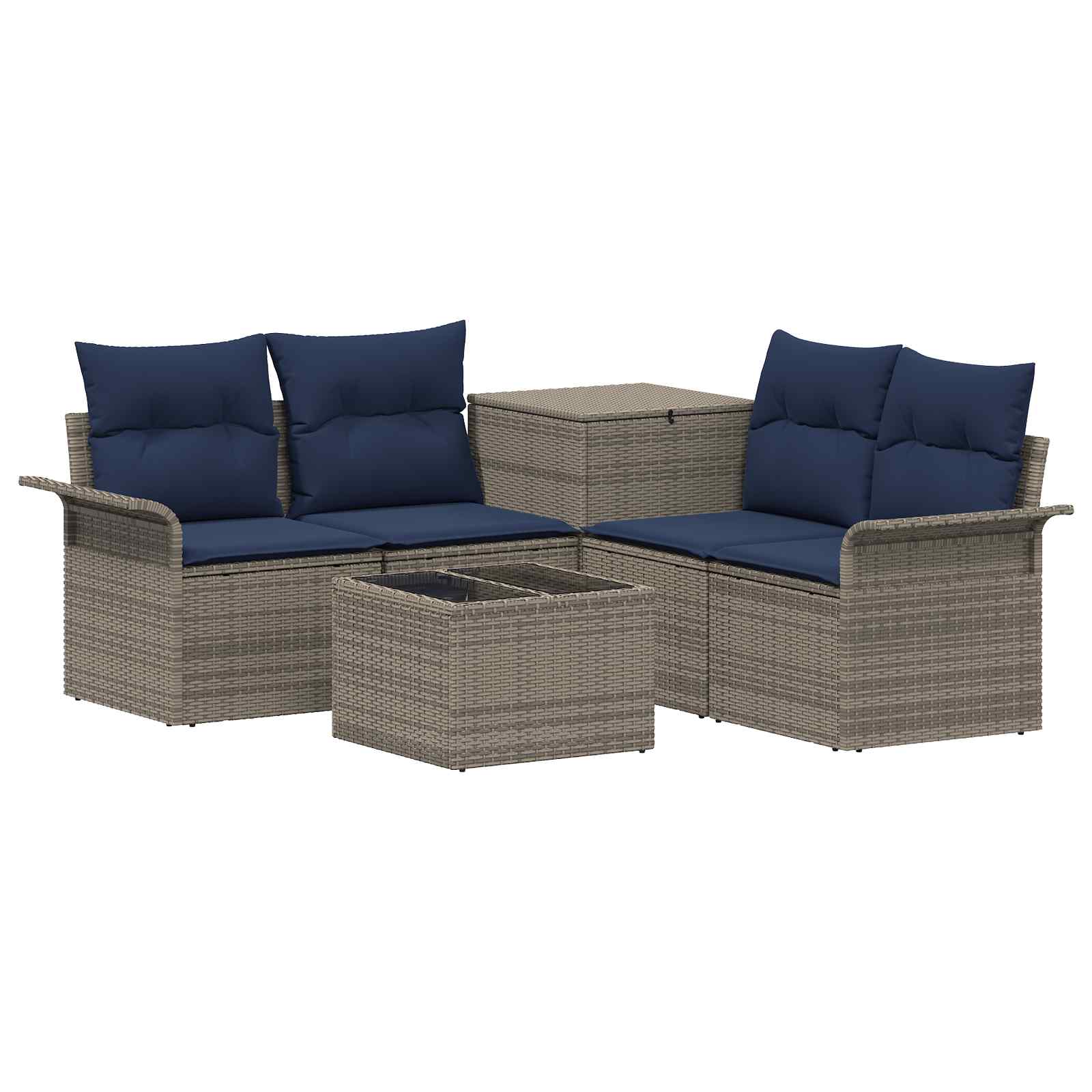 Set di divani 6 pz 4 posto Grigio e Blu Navy
